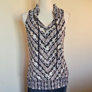 White House Black Market Navy and White Patterned Top